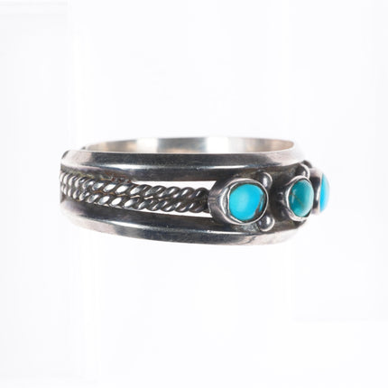 6.25" 1950's Vintage Navajo sterling silver turquoise row cuff bracelet