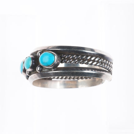 6.25" 1950's Vintage Navajo sterling silver turquoise row cuff bracelet