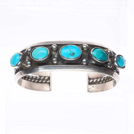6.25" 1950's Vintage Navajo sterling silver turquoise row cuff bracelet
