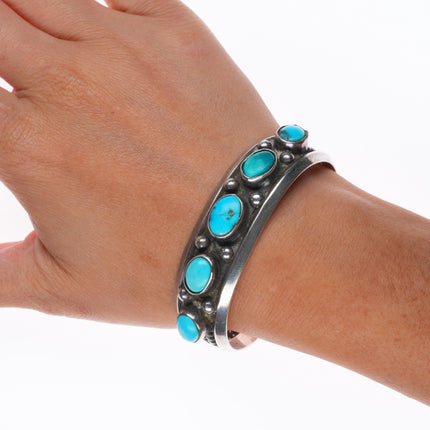 6.25" 1950's Vintage Navajo sterling silver turquoise row cuff bracelet