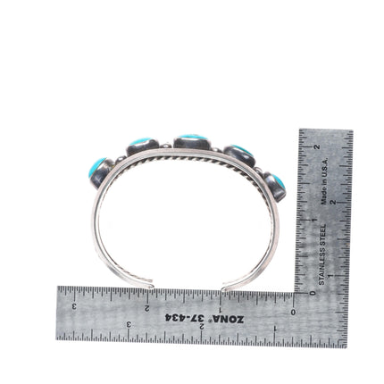 6.25" 1950's Vintage Navajo sterling silver turquoise row cuff bracelet