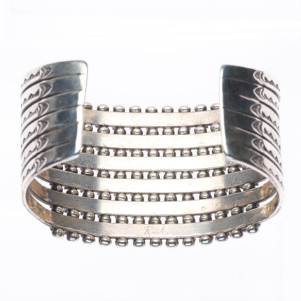 6.5" c1940 Zuni square cut 6 stack turquoise row cuff bracelet sterling silver