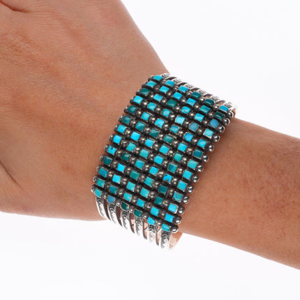 6.5" c1940 Zuni square cut 6 stack turquoise row cuff bracelet sterling silver