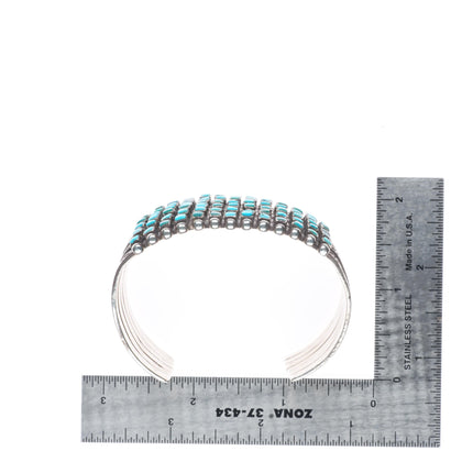 6.5" c1940 Zuni square cut 6 stack turquoise row cuff bracelet sterling silver