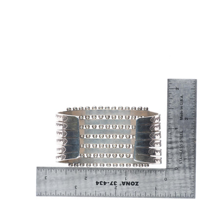 6.5" c1940 Zuni square cut 6 stack turquoise row cuff bracelet sterling silver