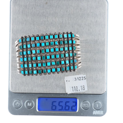 6.5" c1940 Zuni square cut 6 stack turquoise row cuff bracelet sterling silver