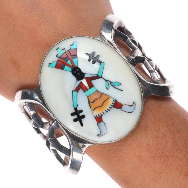 6.5" Lambert Homer Sr Zuni Intarsia inlay sandcast sterling silver cuff bracelet