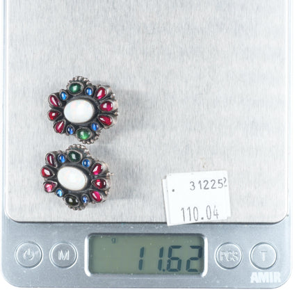 Vintage Leo Feeney for Don Lucas multi-Gemstone/opal earrings