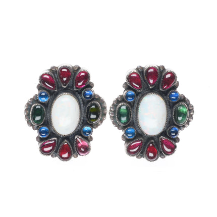 Vintage Leo Feeney for Don Lucas multi-Gemstone/opal earrings