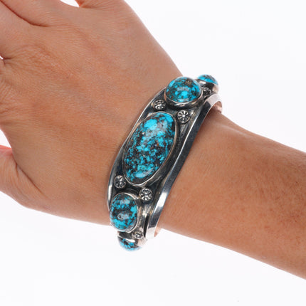 6.75" Vintage Navajo sterling silver high grade Persian turquoise cuff bracelet