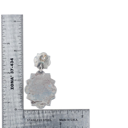 Vintage Navajo stamped sterling silver spiderweb turquoise earrings