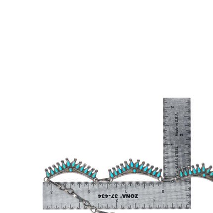 Vintage Zuni needlepoint turquoise sterling silver bib necklace 17"