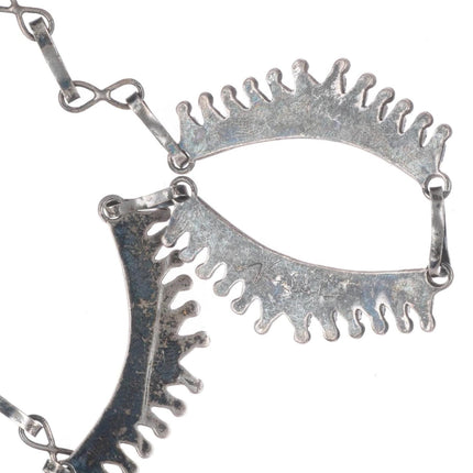 Vintage Zuni needlepoint turquoise sterling silver bib necklace 17"