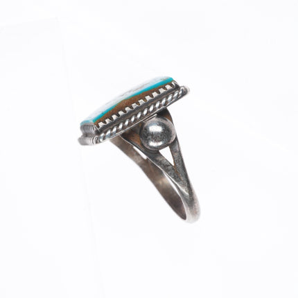 sz8.25 c1940's Blue Gem Turquoise vintage Navajo sterling silver ring rope bezel