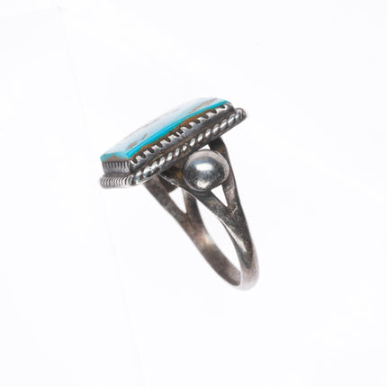 sz8.25 c1940's Blue Gem Turquoise vintage Navajo sterling silver ring rope bezel