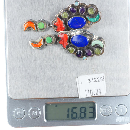 Oscar Betz southwestern sterling silver turquoise, spiny oyster, lapis earrings