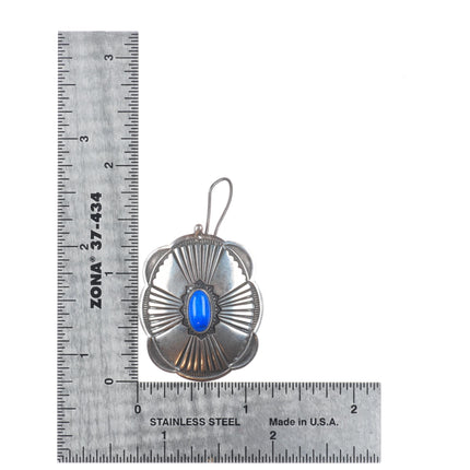 Patrick Ohlinger stamped southwestern sterling silver lapis/chalcedony earrings