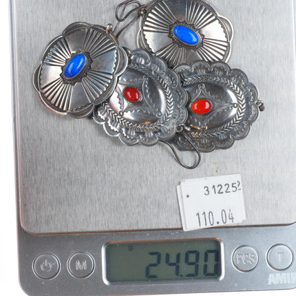 Patrick Ohlinger stamped southwestern sterling silver lapis/chalcedony earrings