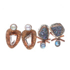 2pr retro Sterling silver, copper, pearl, crystal, labradorite earrings