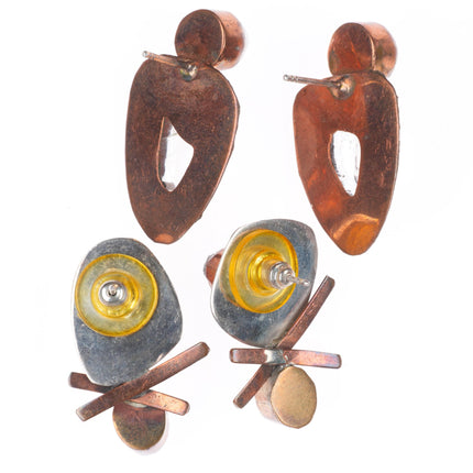 2pr retro Sterling silver, copper, pearl, crystal, labradorite earrings