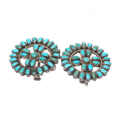 40's-50's Zuni petit point turquoise wagon wheel sterling silver screw earrings