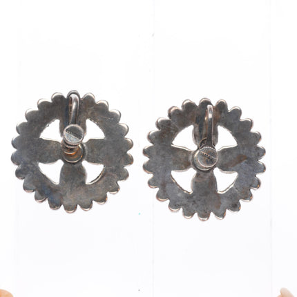40's-50's Zuni petit point turquoise wagon wheel sterling silver screw earrings