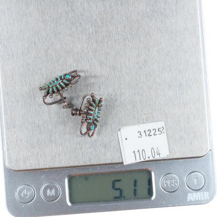c1950's Zuni petit point turquoise Bug sterling silver screw back earrings
