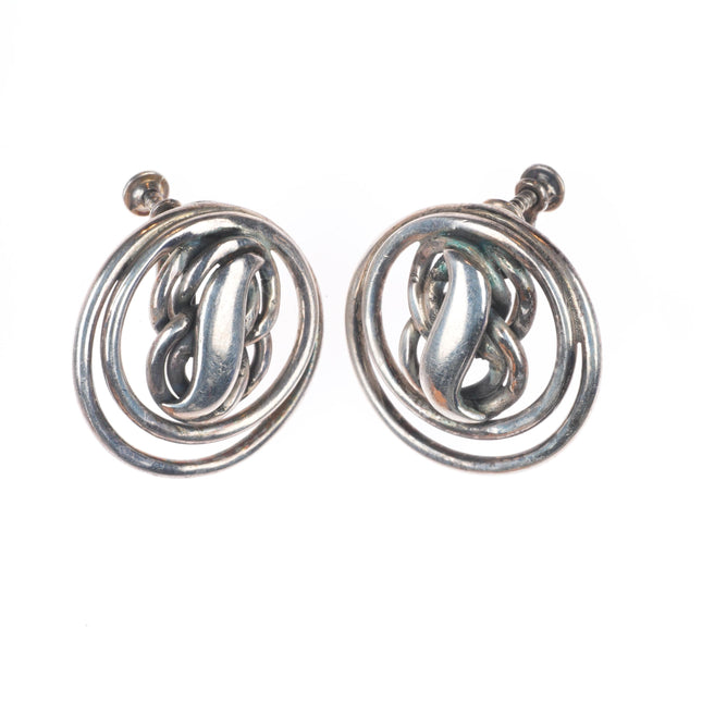 1940's Emma Melendez Taxco sterling silver modernist screw back earrings