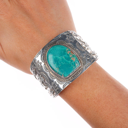 6.35" Vintage Navajo c1940's Fred Harvey sterling silver turquoise cuff bracelet