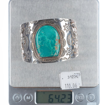 6.35" Vintage Navajo c1940's Fred Harvey sterling silver turquoise cuff bracelet
