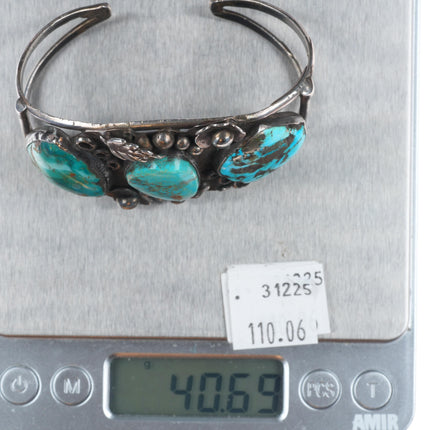 6.5" Vintage Navajo sterling silver 3 stone multi-mine turquoise cuff bracelet
