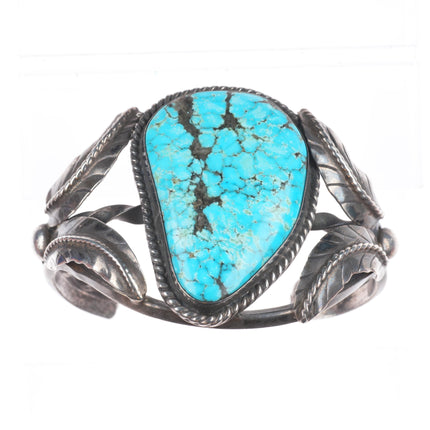 6.5" Vintage M Navajo Sterling silver large spiderweb turquoise cuff bracelet