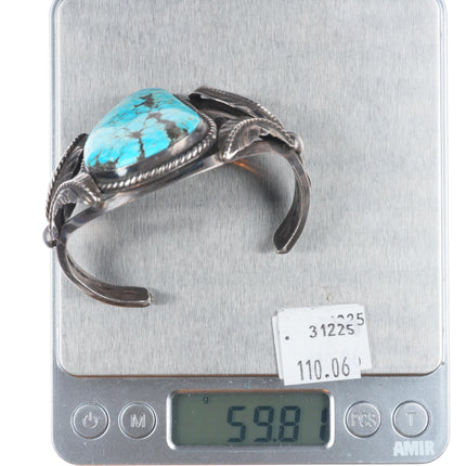 6.5" Vintage M Navajo Sterling silver large spiderweb turquoise cuff bracelet