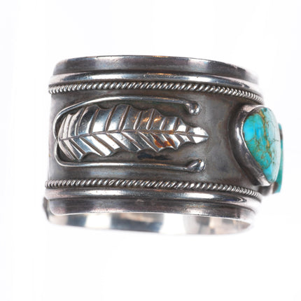 6.5" Vintage E Benally Navajo sterling silver 3 stone turquoise cuff bracelet