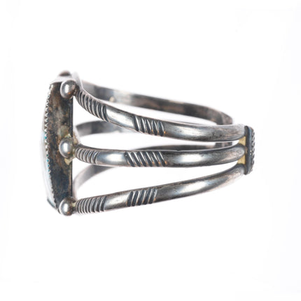 6.75" c1930's Navajo gem turquoise sterling silver triple shank cuff bracelet