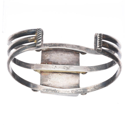 6.75" c1930's Navajo gem turquoise sterling silver triple shank cuff bracelet