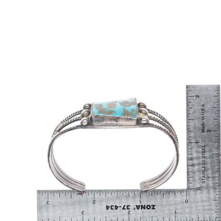 6.75" c1930's Navajo gem turquoise sterling silver triple shank cuff bracelet