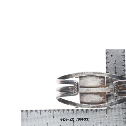 6.75" c1930's Navajo gem turquoise sterling silver triple shank cuff bracelet