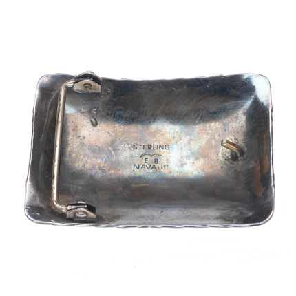 Vintage EB Navajo sterling silver turquoise cluster belt buckle