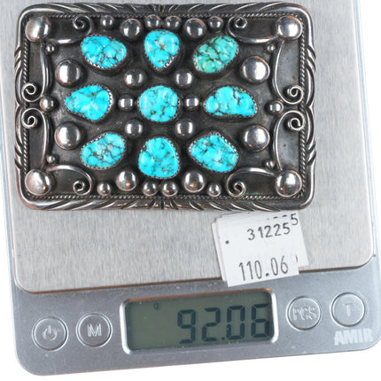 Vintage EB Navajo sterling silver turquoise cluster belt buckle
