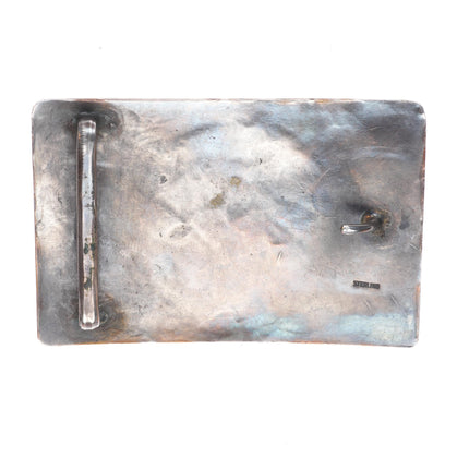 Big vintage Navajo sterling silver belt buckle w/Geometric overlay design