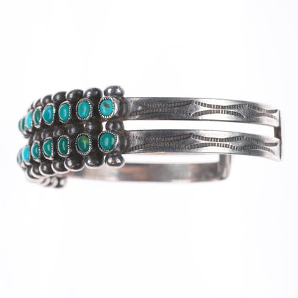 6.4" 30's-40's Vintage Zuni Snake eye turquoise 2 row cuff bracelet sterling silver