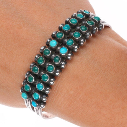 6.4" 30's-40's Vintage Zuni Snake eye turquoise 2 row cuff bracelet sterling silver