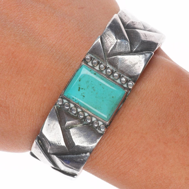 6.4" c1930's Navajo chiseled/filed basket pattern sterling silver cuff bracelet