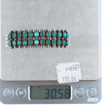 6.4" 30's-40's Vintage Zuni Snake eye turquoise 2 row cuff bracelet sterling silver
