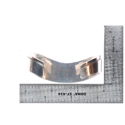 7" Norton Becenti Navajo sterling silver red coral/opal corn row cuff bracelet