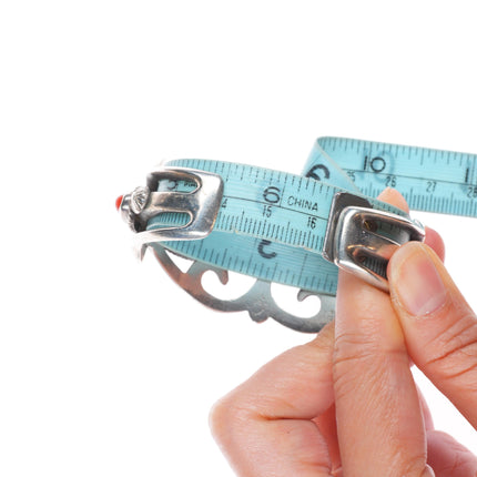 6.4" Eddie Chee Navajo sandcast sterling silver red coral cuff bracelet