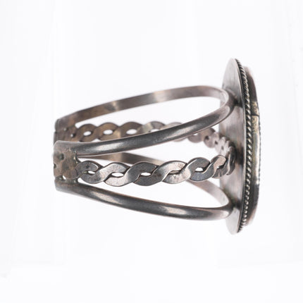 6.3" Vintage Zuni sterling silver intarsia inlay Ghan dancer cuff bracelet