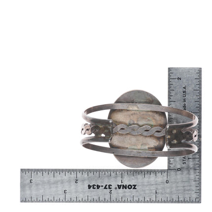 6.3" Vintage Zuni sterling silver intarsia inlay Ghan dancer cuff bracelet