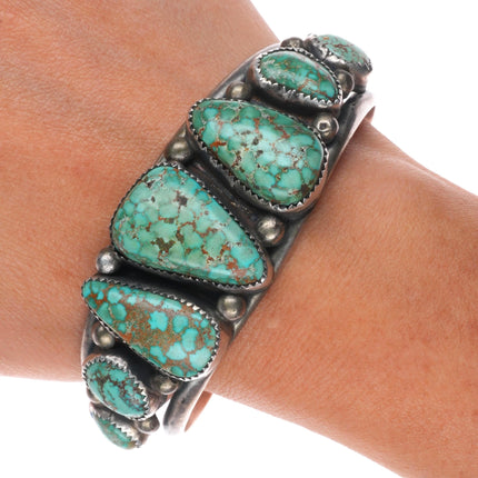 6.6" Vintage Navajo sterling silver Pilot Mountain web turquoise cuff bracelet